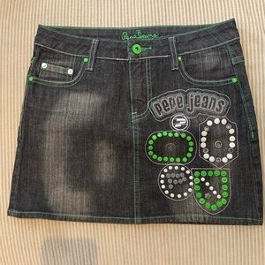 vintage pepe jeans london UK 73 dark black wash denim mini skirt